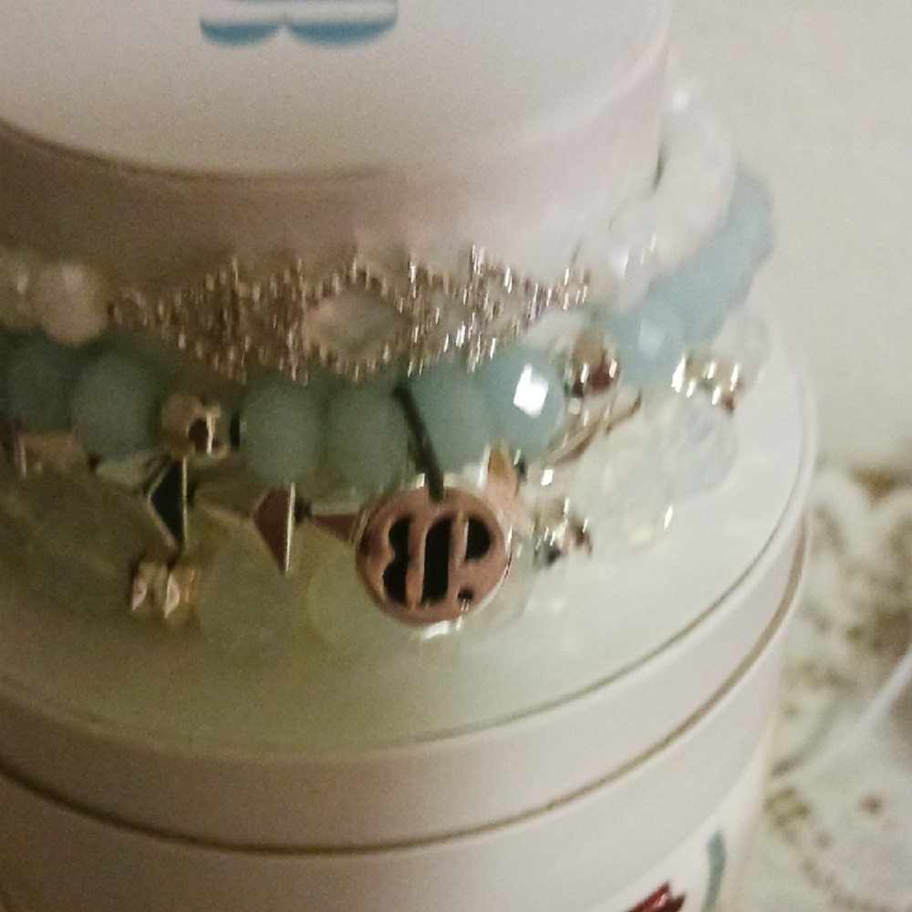 Elegant Silver and Blue Beaded Bracelet Set
